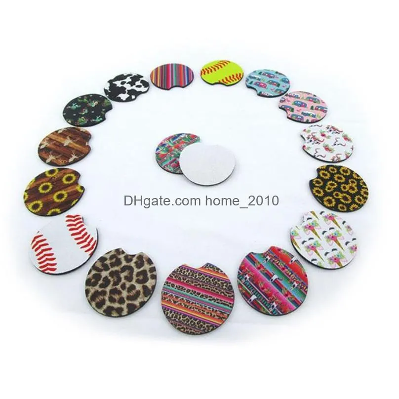 neoprene car cup coaster round mug mats car cup holder mugs pad party favor baseball softball flower 19 designs yg978