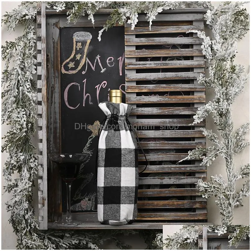  plaid wine bottle cover decorative wine bottle holder bags for rustic wedding dinner party ornament jk2010xb