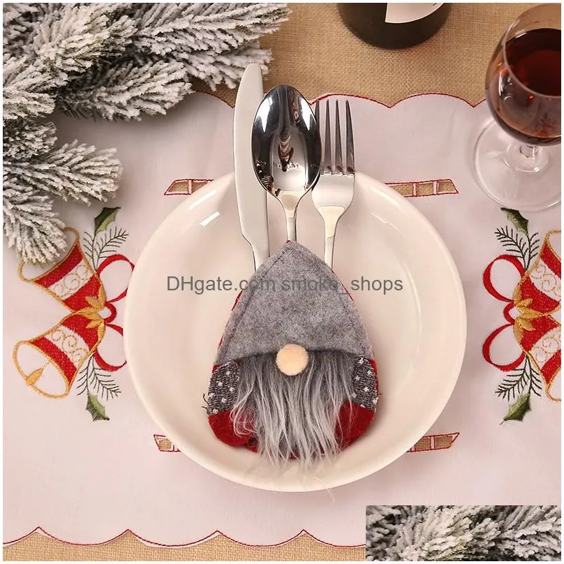 swedish santa gnome tableware bag fork knife cutlery holder silverware bag christmas party table dinner decor jk2011xb