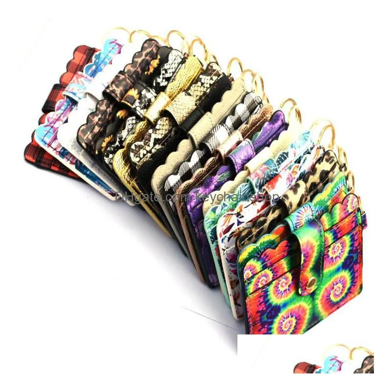 20 styles designer wallet keychain leopard tie-dye print pu leather bag keychains holder wallets credit card key ring wristlet handbag women