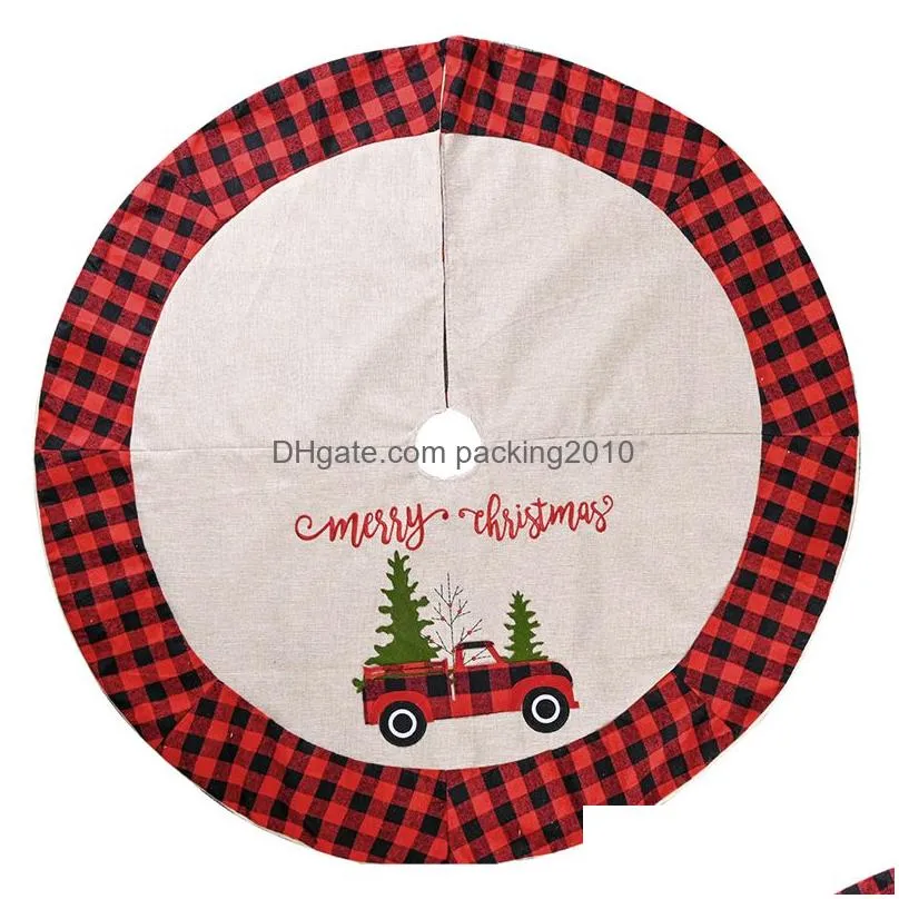 burlap christmas tree skirt with red and black plaid border embroidered tree skirt decor for xmas decorations jk2010xb