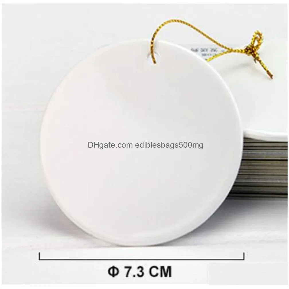 blank sublimation ceramic pendant christmas ornaments heat transfer printing diy ceramic ornament heart round christmas decor xb1