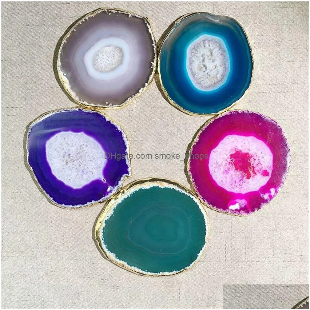 arts crafts pendants agate coasters for drinks crystal stone coaster geode decorative gifts non-skid 3-3.8