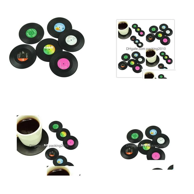6 pcs/set home table cup mat creative decor coffee drink placemat spinning retro vinyl cd record drinks coasters xb1