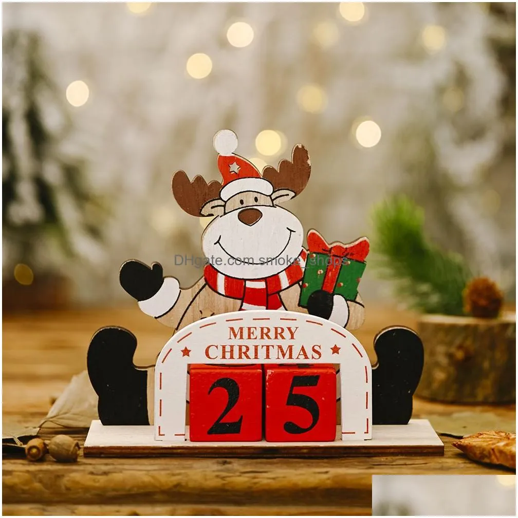 christmas advent countdown calendar desktop ornament wooden blocks santa snowman reindeer tabletop decoration kdjk2110