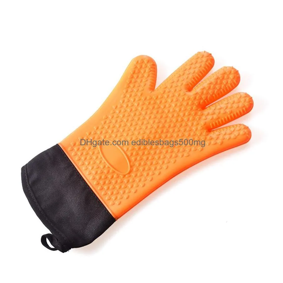 heat resistant cooking gloves silicone grilling gloves long waterproof bbq kitchen oven mitts for barbecue cooking baking jk2005