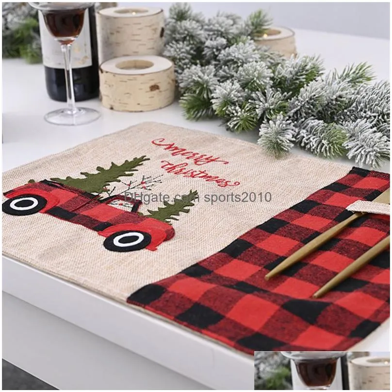 christmas tree red truck placemats table mat winter  plaid placemat dining home xmas table decoration jk2009ph