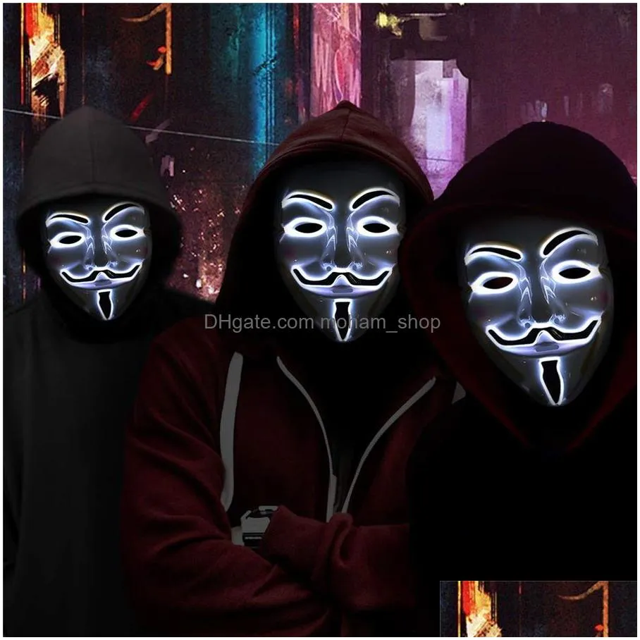 led mask halloween decorative hacker masks cosplay costume vendetta guy fawkes light up for party festival favor props 8 colors