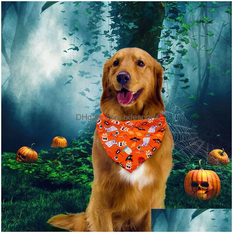 dog apparel polyester dogs bandana cat triangle bibs puppy scarf neckerchief pumpkin skull pattern halloween pet supplies xbjk2106