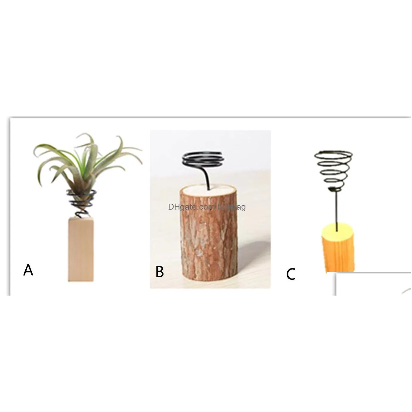 garden decorations iron air plant stand container tillandsia holder tabletop pot display rack vase with wooden base xb1