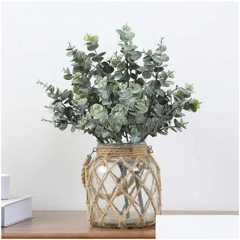 faux eucalyptus leaves artificial greenery stems fake green plants branches diy home wedding party decoration jk2101ph