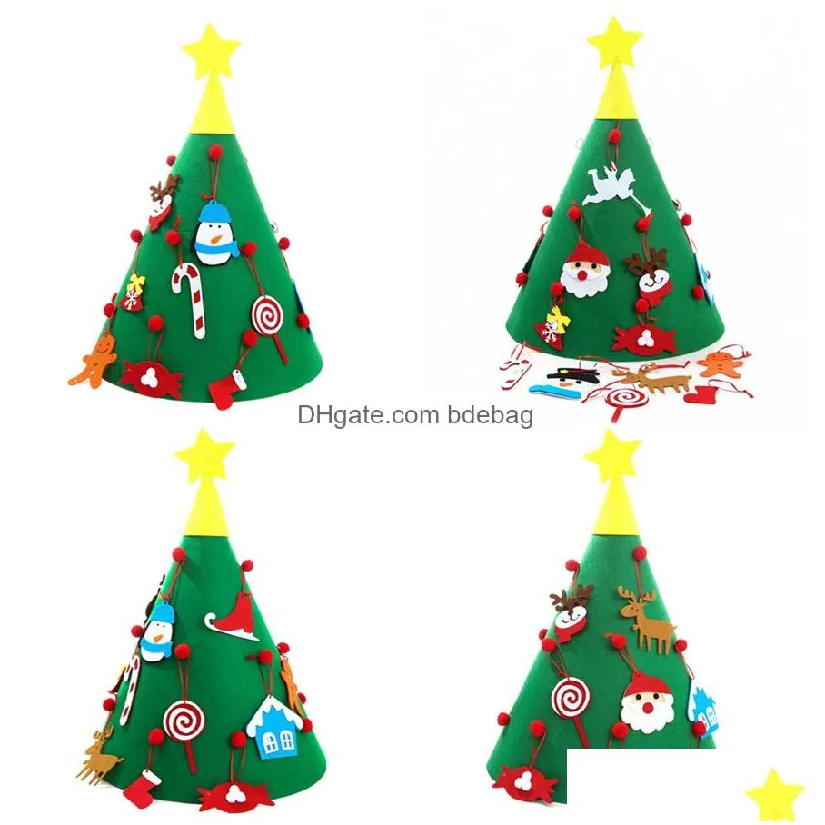 3d diy felt christmas tree with hanging ornaments kids xmas gifts christmas home decorations puzzle educational toys jk1910