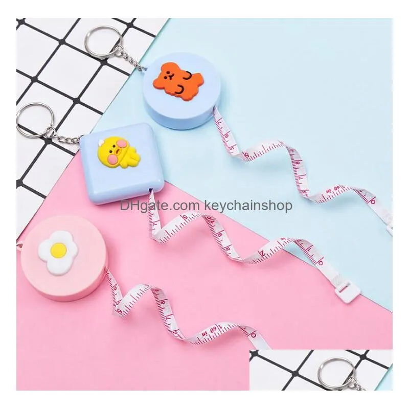 30 styles portable soft tape measure keychain square and circle cartoon cute measures mini ruler girl-length measuring rulers multi-function key