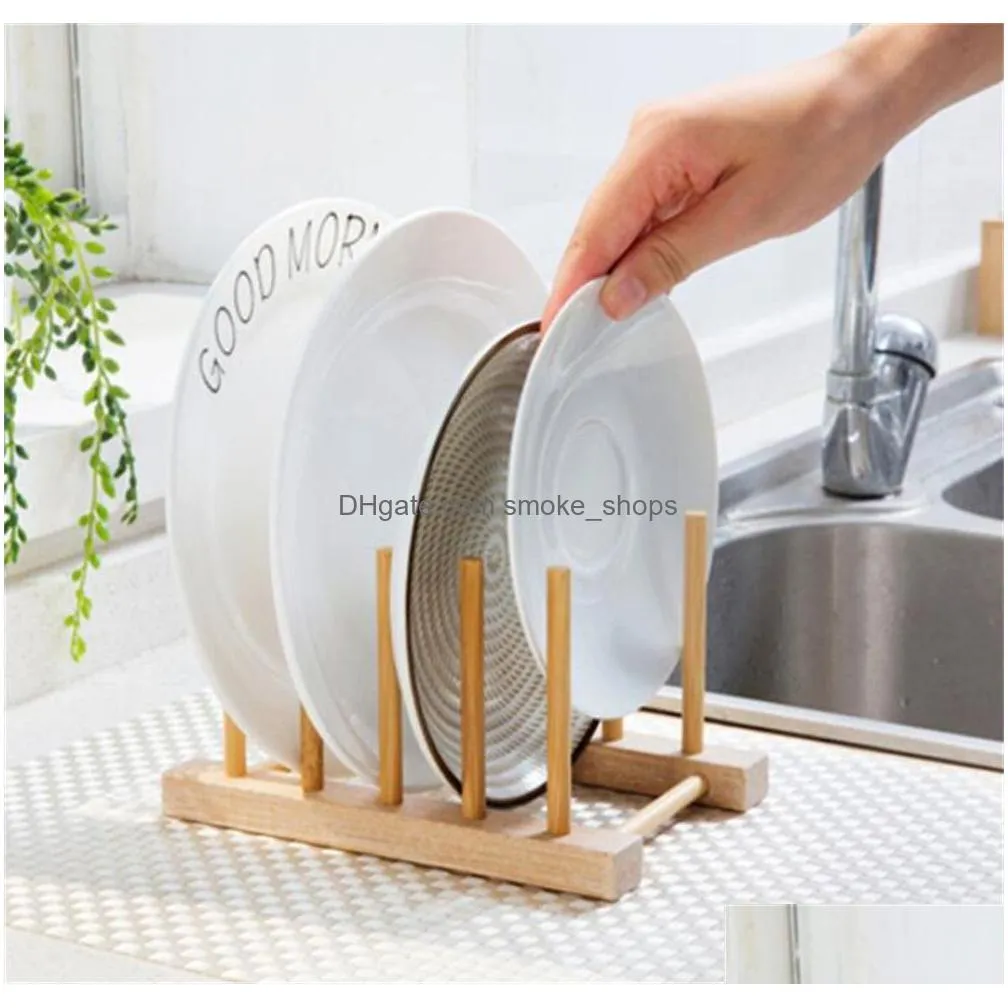 wooden dish rack plate racks stand pot lid holder kitchen cabinet organizer for cup cutting board bowl drying