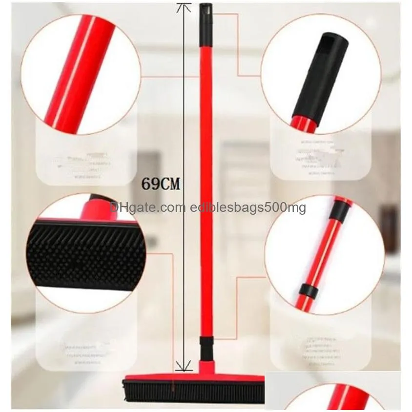  home rubber broom pet hair lint removal device telescopic bristles magic clean sweeper squeegee scratch bristle long push broom