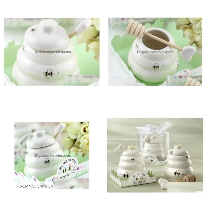 ceramic meant to bee honey jar honey pot with wooden dipper wedding party favors gifts kd1