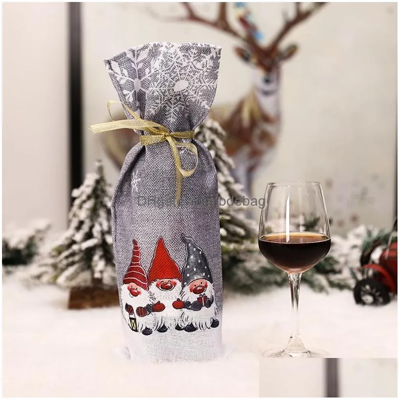 christmas wine bottle cover gnomes pattern champagne gift bag xmas table ornaments dinner party decoration xbjk2110