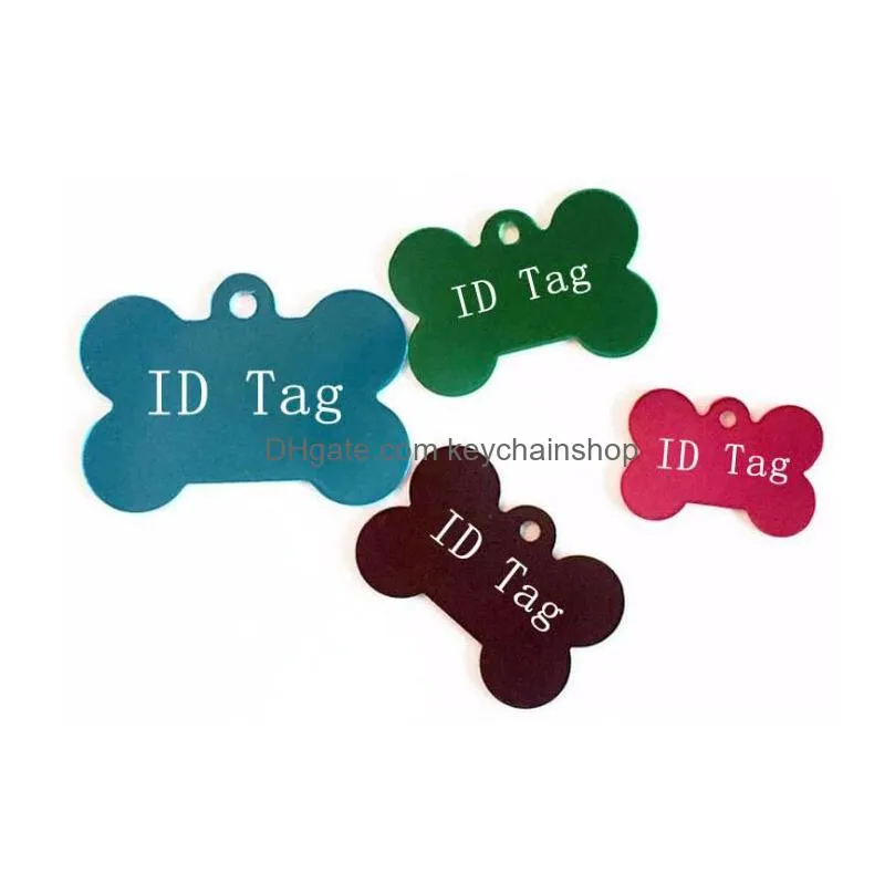 10 colors 38mm dog tag bone pet identity card keychains aluminum alloy pets supplies tags