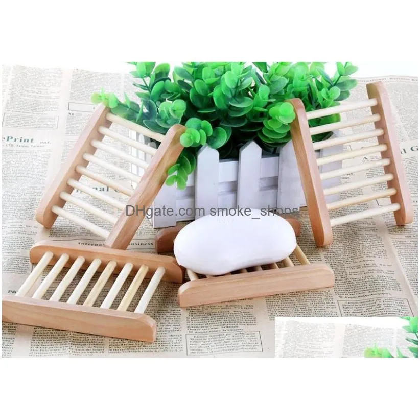 home wooden natural bamboo soap dishes tray holder storage rack plate box container bathroom soap saver rectangular sink drainer hand craft