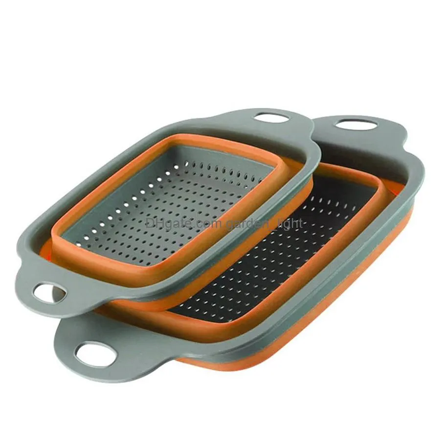 foldable fruit vegetable washing basket strainer portabl food grade silicone colander collapsible drainer kitchen tool kdjk2003