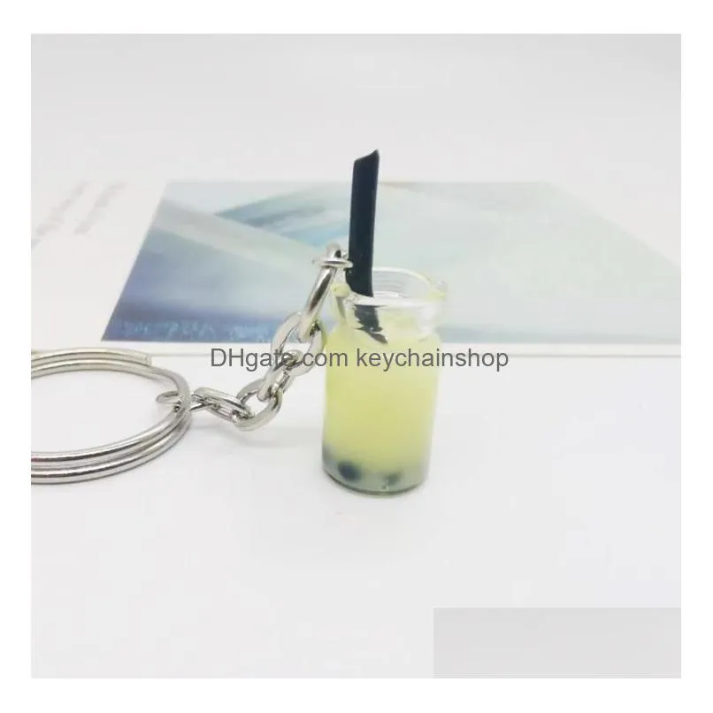 creative mini soft drink keychain milk tea beverage bubble keyring moving liquid oil drop decompression keyfob jewelry gift 7 colors