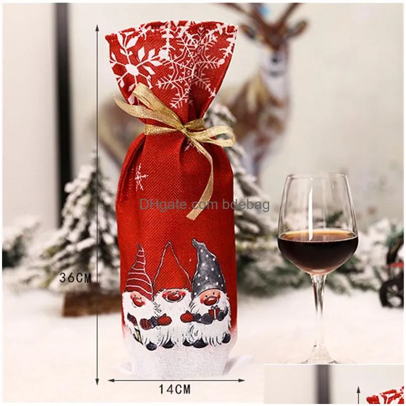 christmas wine bottle cover gnomes pattern champagne gift bag xmas table ornaments dinner party decoration xbjk2110