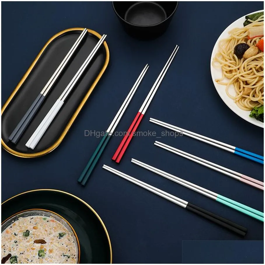 colorful reusable food sticks 304 stainless steel chopsticks metal chop sticks used for rice sushi dinnerware jk2007xb