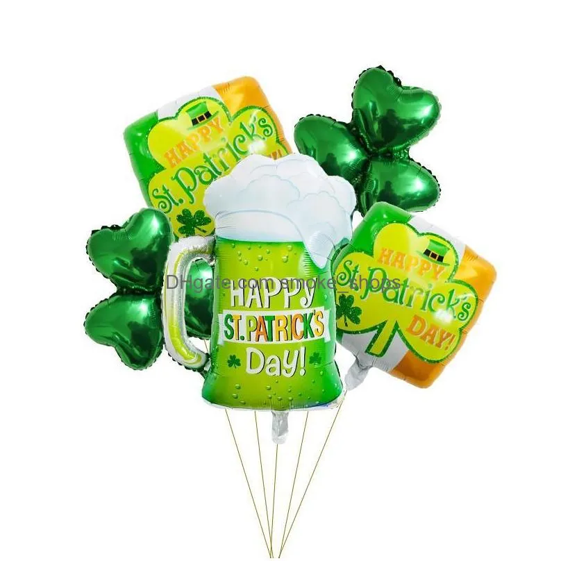 5pcs/set st. patricks day balloon decoration green shamrock clovers irish festival beer glass aluminum foil balloons jk2102xb