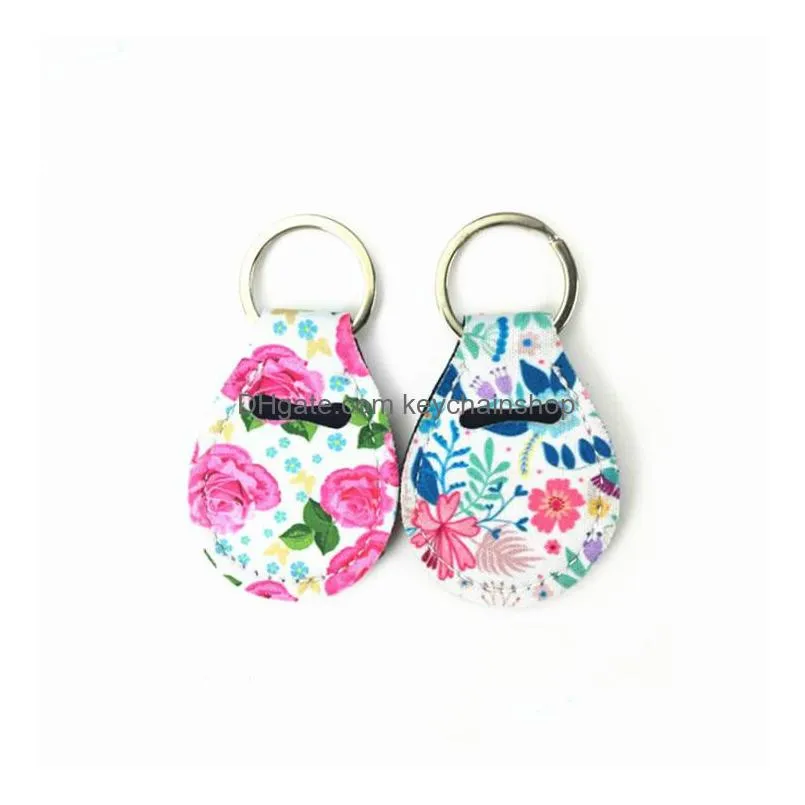 coin keychain chapstick holder neoprene keychain key holder floral print with metal ring rts quarter holer