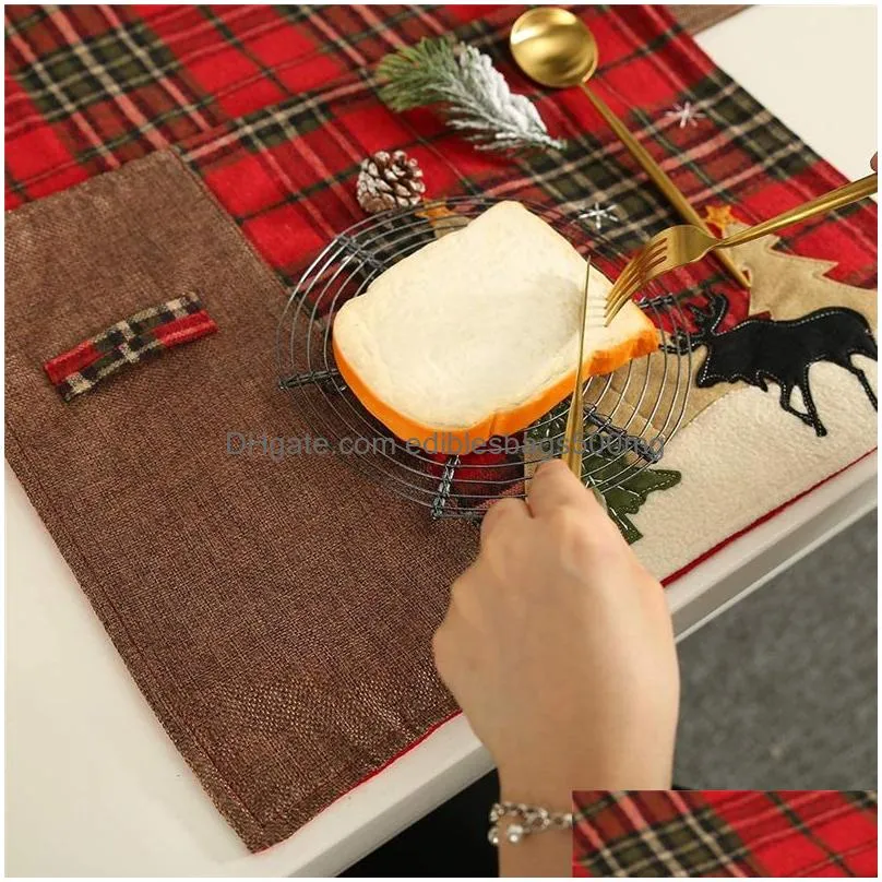 christmas table mats heatproof cloth kitchen dining pads xmas plaid elk tree placemat christmas decoration jk2010xb