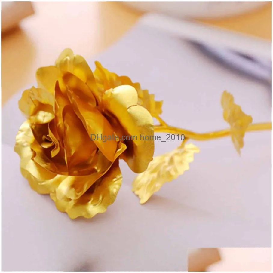 24k foil plated gold rose flowers valentines day gift lasts forever love wedding decor lover lighting rosewedding decorative flower