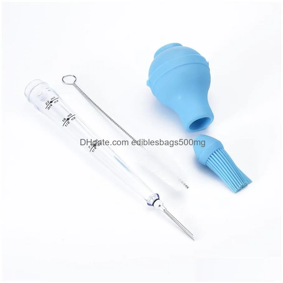 turkey baster marinade injector needle with bbq basting brush and cleaning brush meat syringe kitchen assessoies xbjk2006