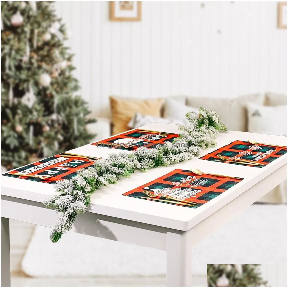 christmas placemats red and green check plaid dining table mats home xmas decoration 44 x 33 cm kdjk2108