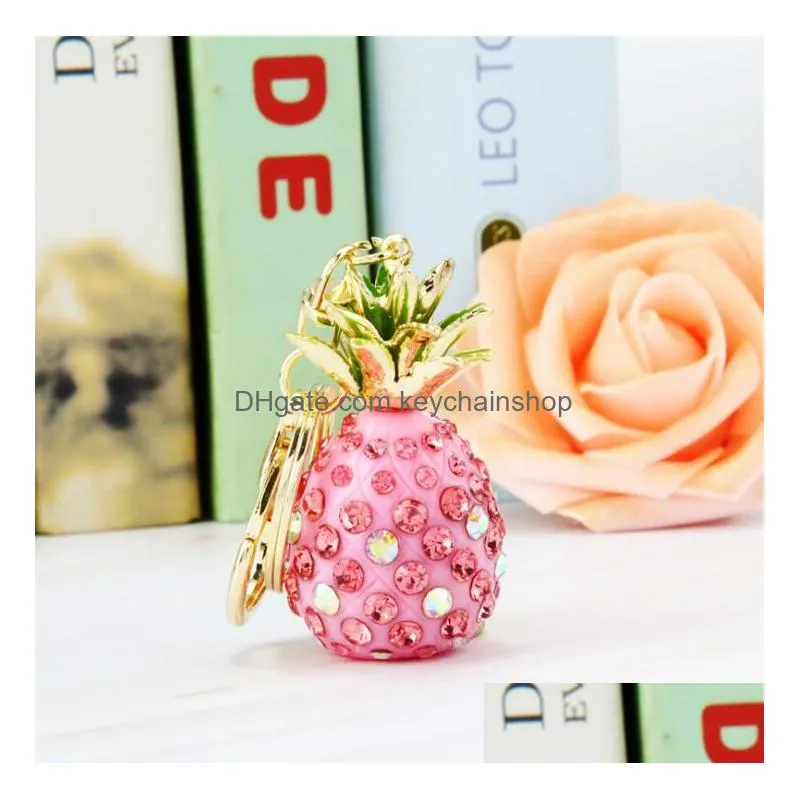 fashion rhinestone pineapple keychain creative bag pendant gourd lucky bags metal key chain ring party gift