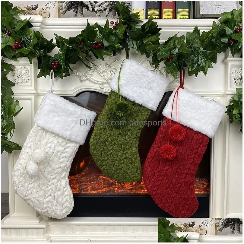 christmas stockings 16 inch large size knitted xmas stocking decorations family holiday season decor red green white jk2008xb