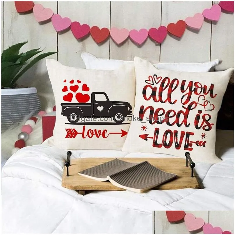 valentines day throw pillow covers 18  check heart love truck decorative cushion pillow case home decor jk2101xb