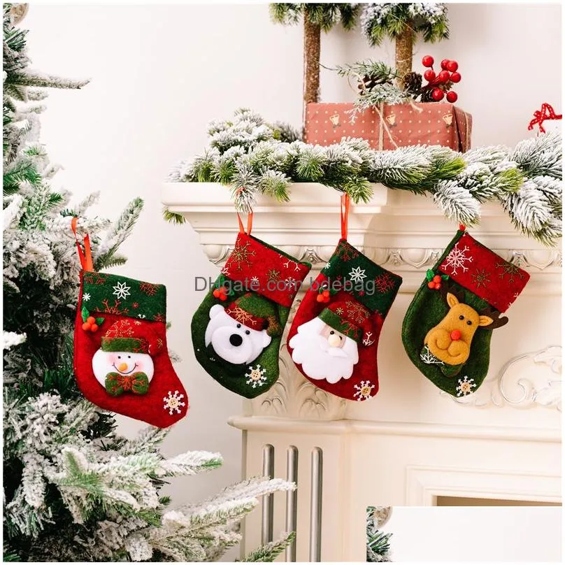 mini christmas stockings xmas tree ornaments decorations santa claus snowman reindeer gift card silverware holders xbjk2209