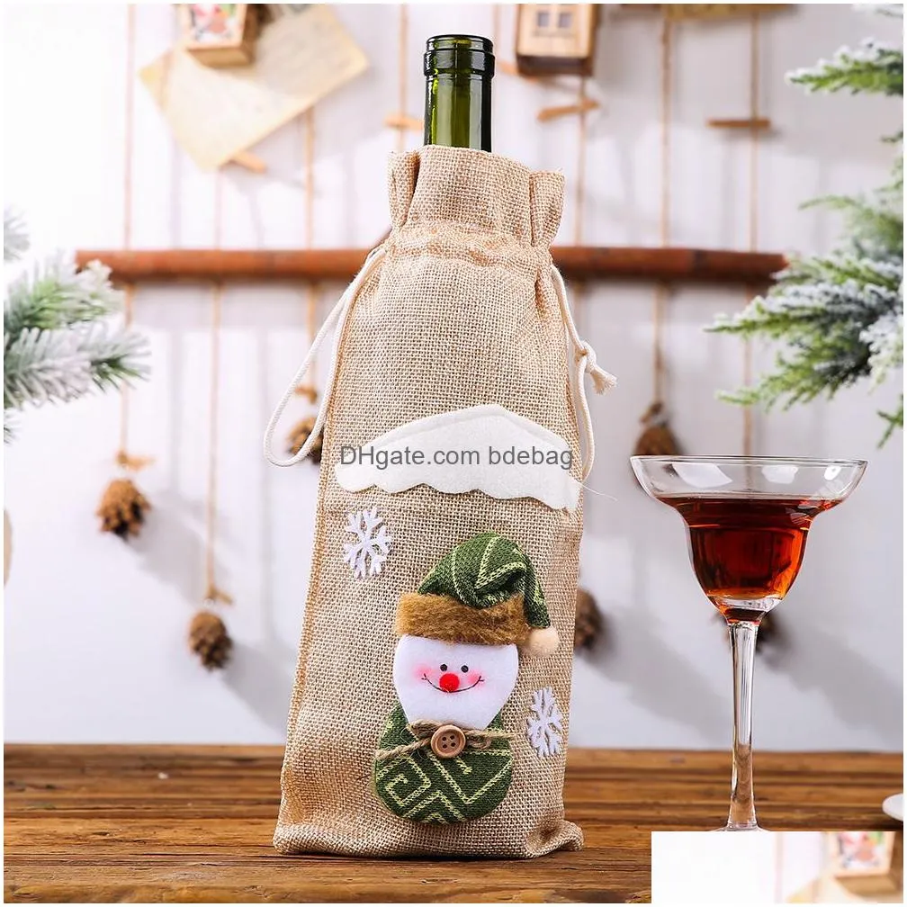 christmas wine bottle cover santa claus snowman drawstring gift bags tableware xmas year decoration xbjk2108