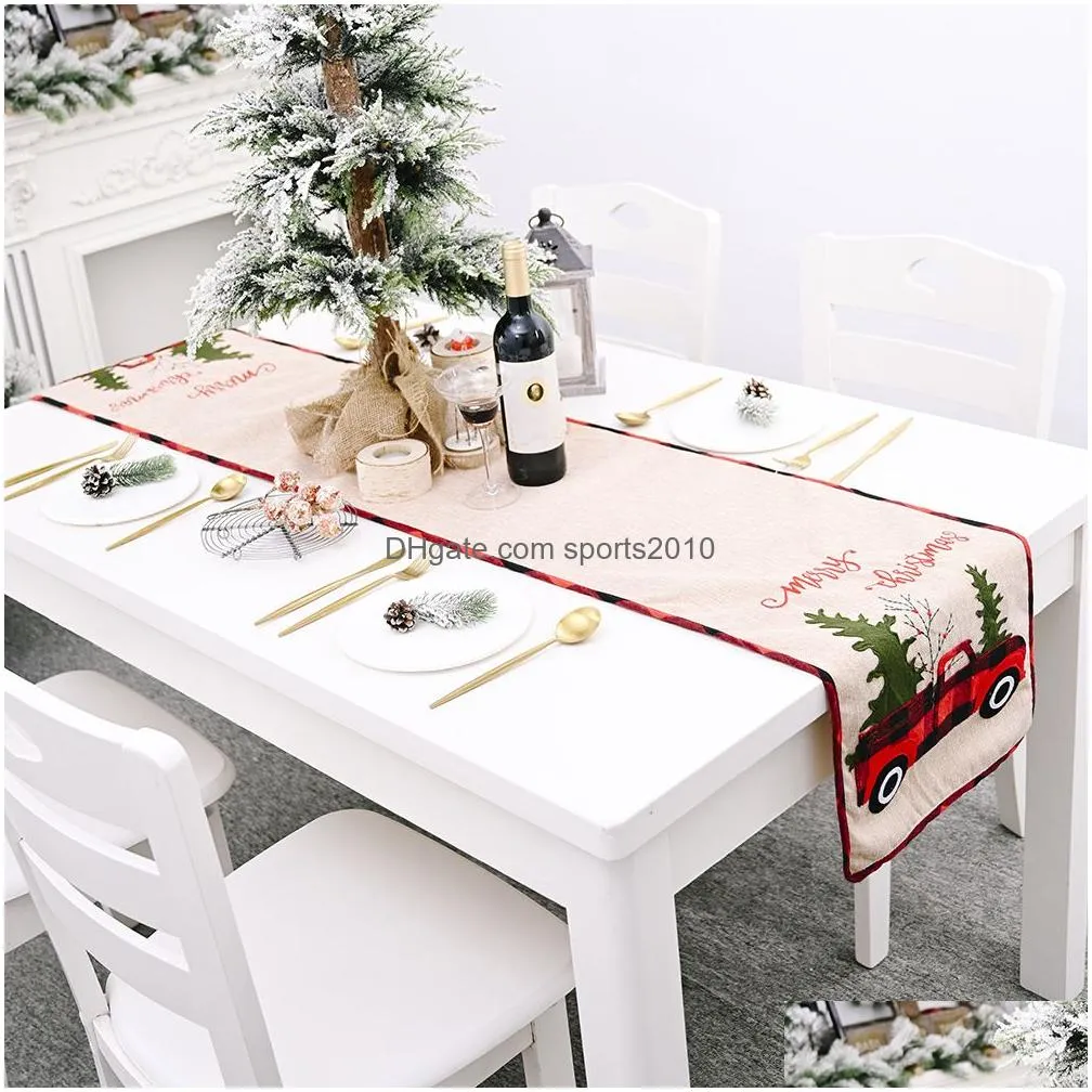 christmas tree fabric holiday table runner retro christmas farm  check red truck print table flag 71 jk2010xb