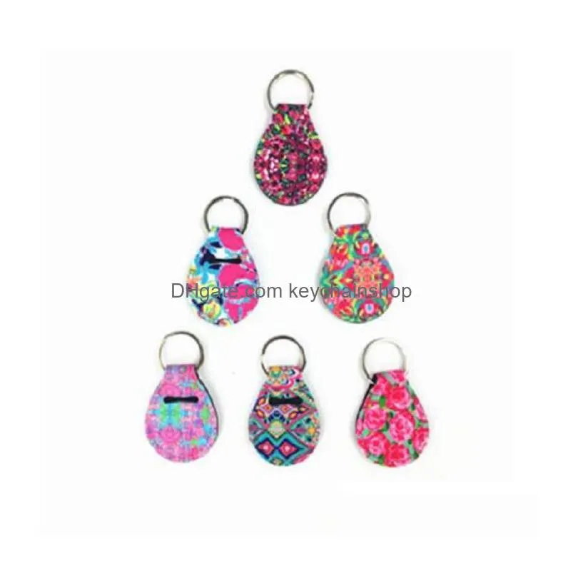 coin keychain chapstick holder neoprene keychain key holder floral print with metal ring rts quarter holer