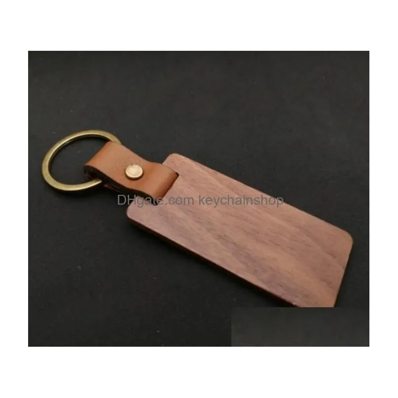 6.6x3cm custom logo personalized leather keychain pendant beech wood carving keychains car decoration key ring diy thanksgiving mothers day
