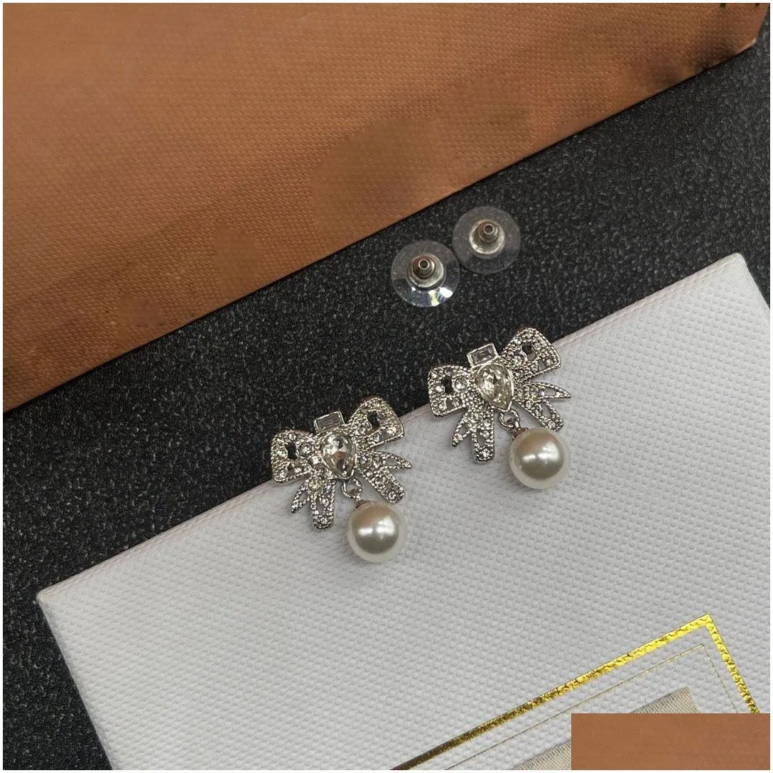  ladies pearl stud earrings bowknot micro-set diamond high-end stud earrings french tassels designer models lolita style