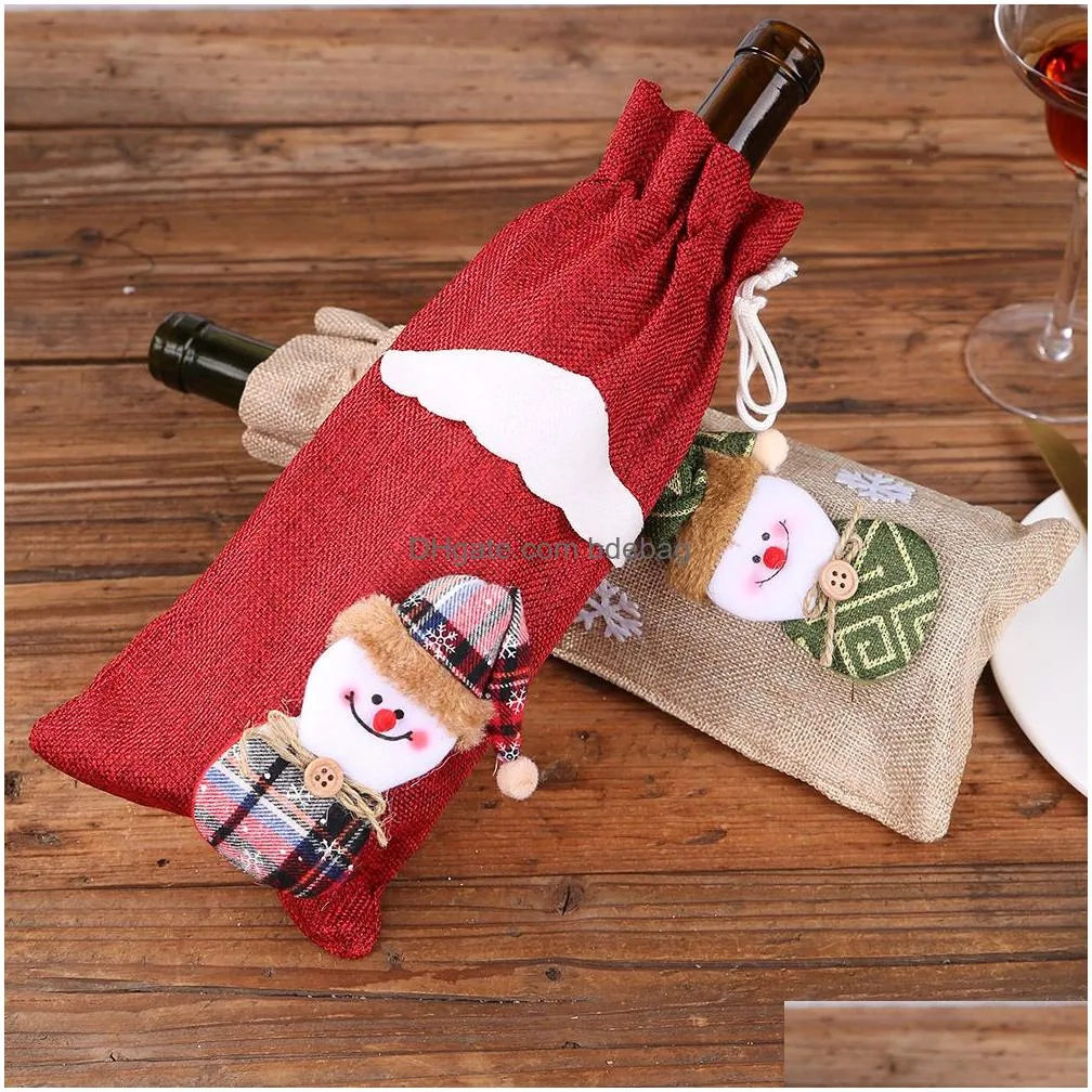 christmas wine bottle cover santa claus snowman drawstring gift bags tableware xmas year decoration xbjk2108