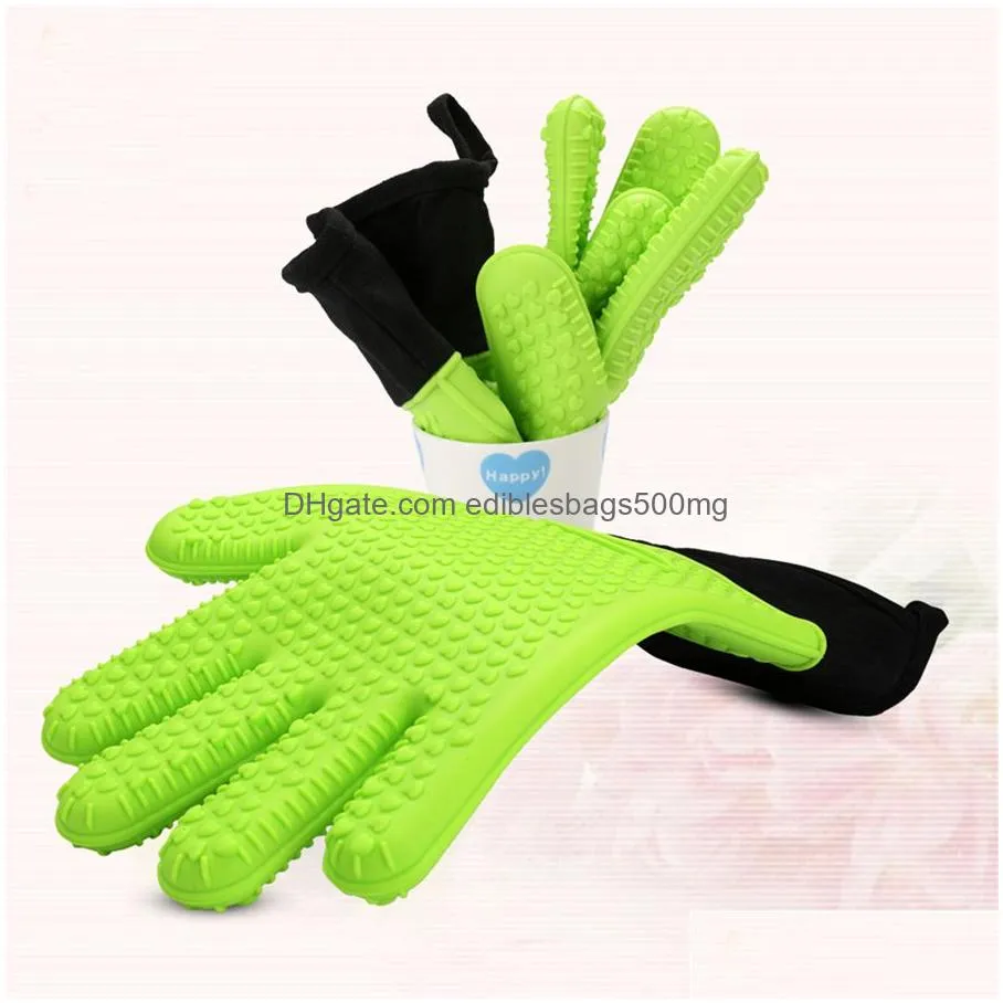 heat resistant cooking gloves silicone grilling gloves long waterproof bbq kitchen oven mitts for barbecue cooking baking jk2005