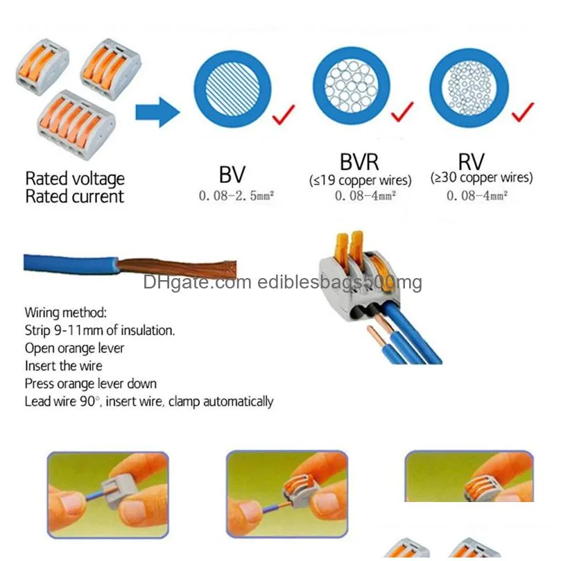 60 pcs/box wire connector 2 3 5 port lever-nut conductor pct-212/pct-213/pct-215 fast terminal block electricos splitter jk2102kd