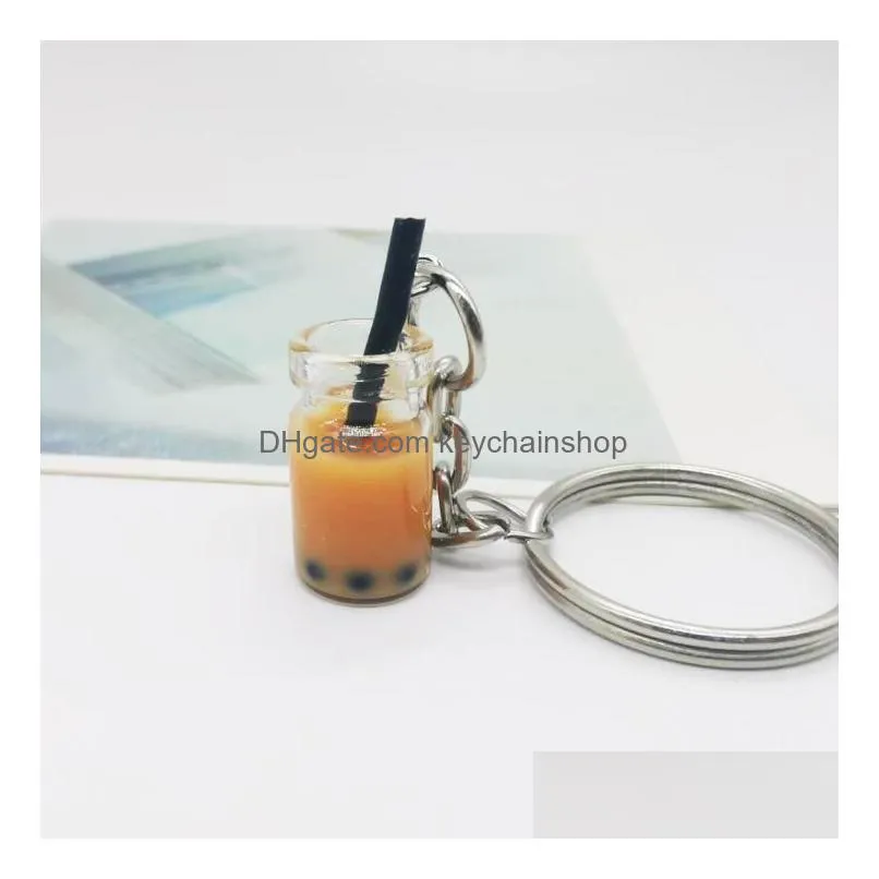 creative mini soft drink keychain milk tea beverage bubble keyring moving liquid oil drop decompression keyfob jewelry gift 7 colors
