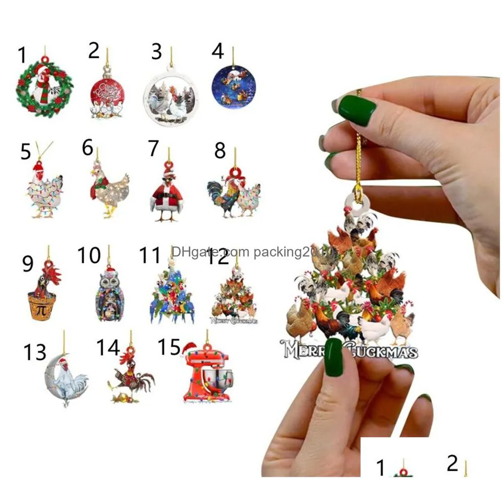 christmas scarf chicken holiday decoration xmas outdoor decorations wood tree ornament