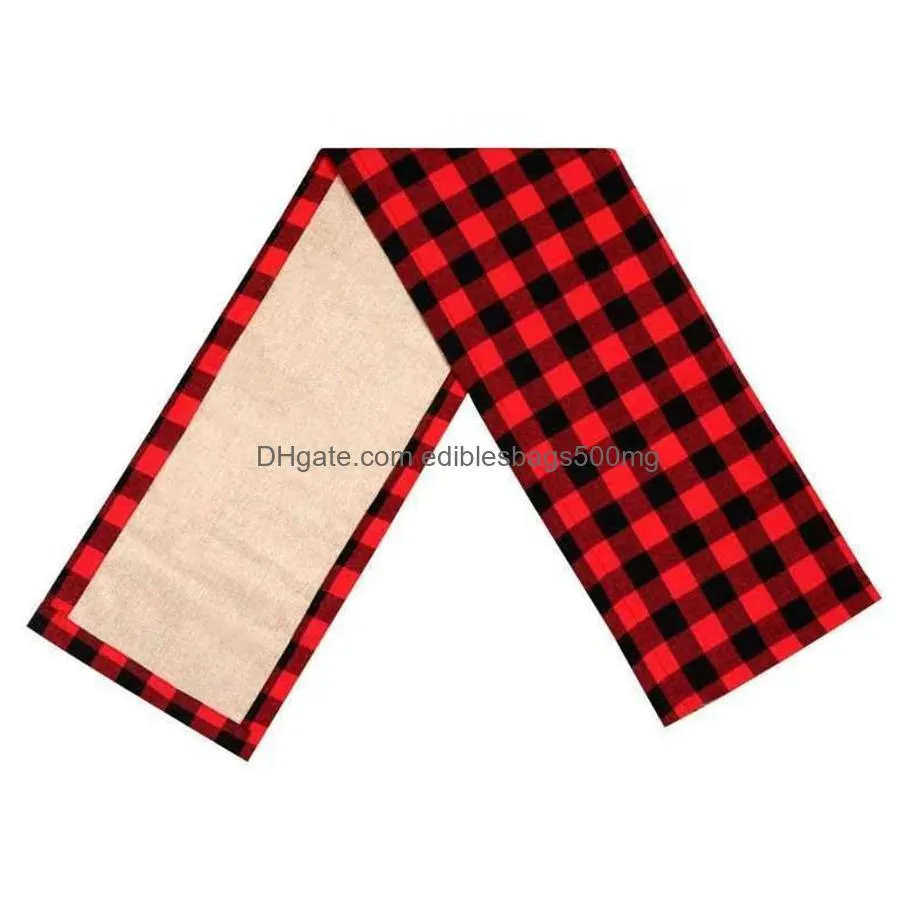 christmas table runner cotton  check plaid and burlap double sided table runner for holiday winter home decorations jk1910xb