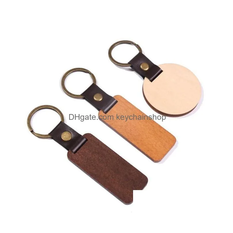 6.6x3cm custom logo personalized leather keychain pendant beech wood carving keychains car decoration key ring diy thanksgiving mothers day