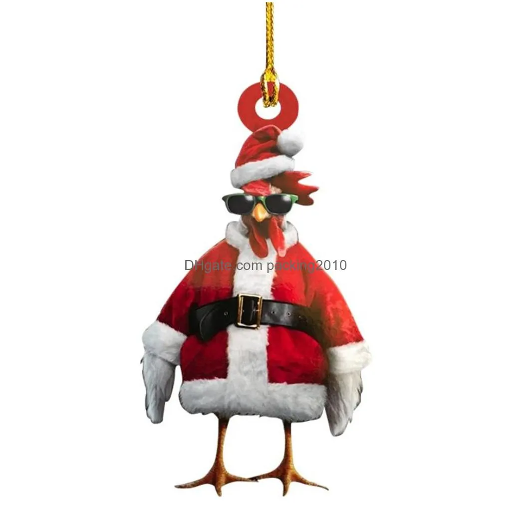 christmas scarf chicken holiday decoration xmas outdoor decorations wood tree ornament
